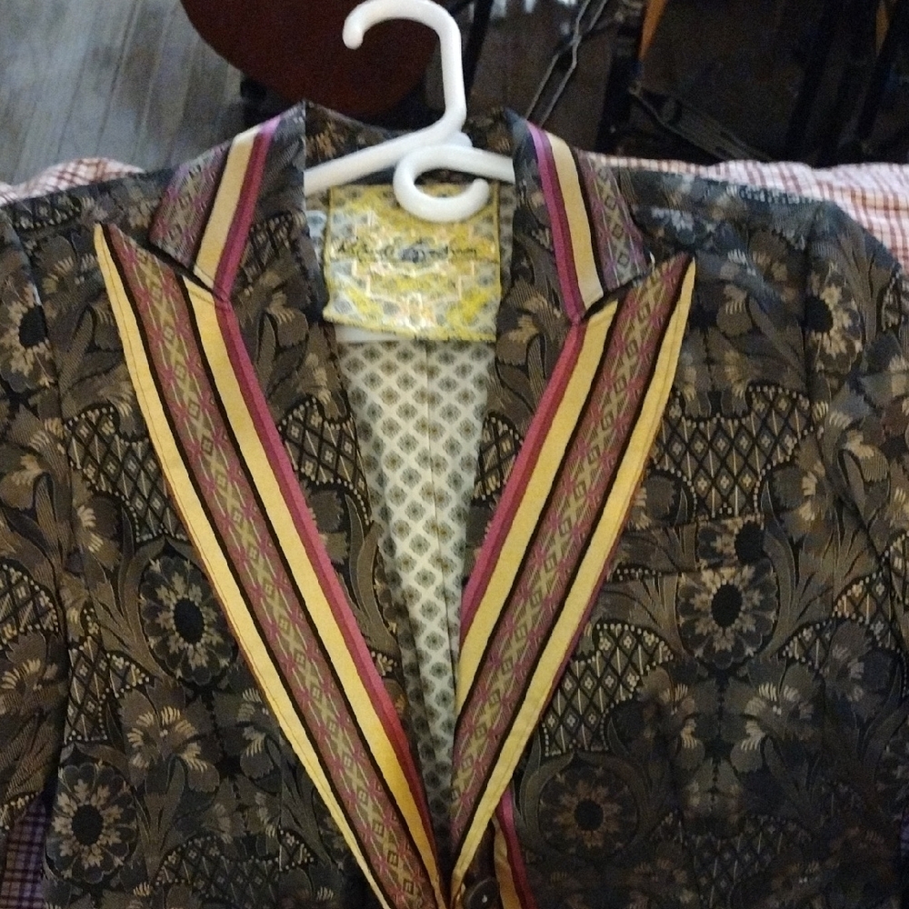 Floral Patterned Blazer with Multicolor Trim